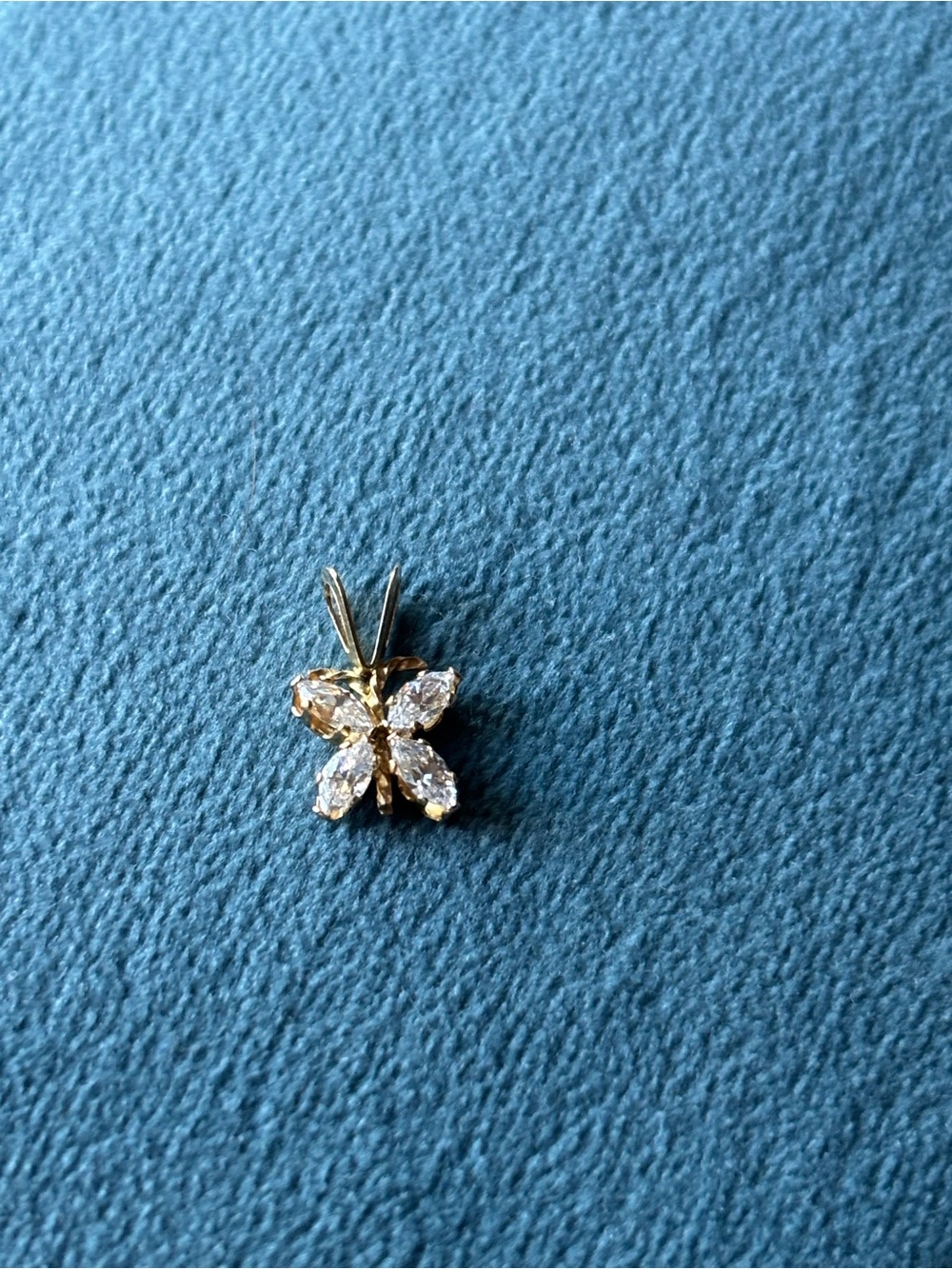 14K Gold Crystal Butterfly Pendant - Clear Stones